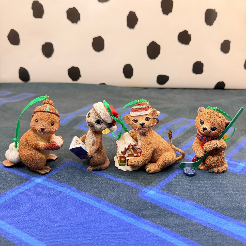 Danbury Mint Christmas Ornaments Set of 4 Brown Animal Figurines